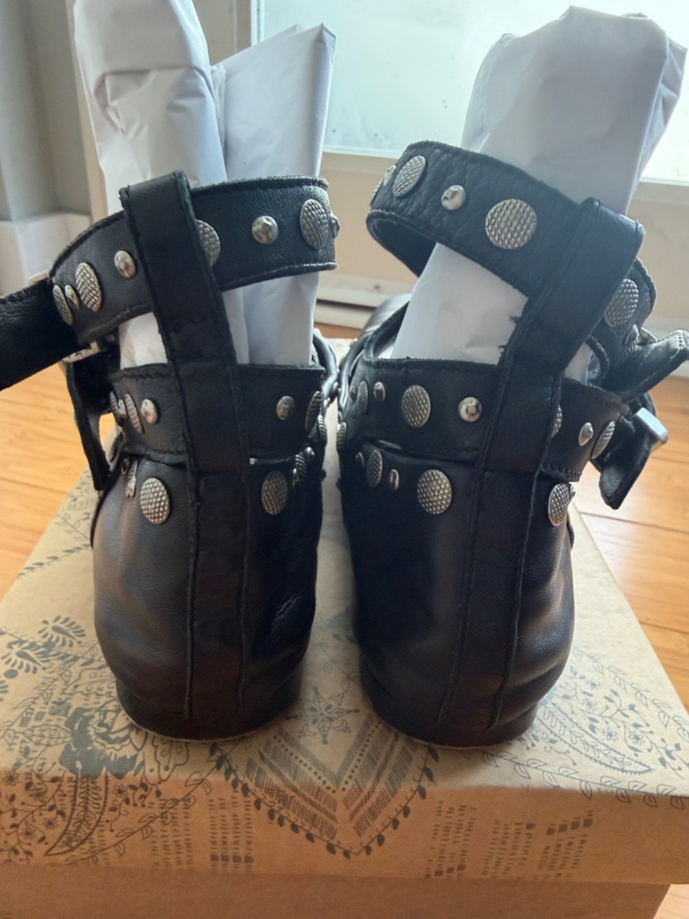 Free People Black Studded Double-Ankle Strap Flats - Picture 5 of 8